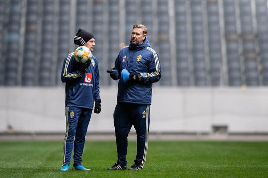 Emil Forsberg and assistant coach Peter Wettergren of the