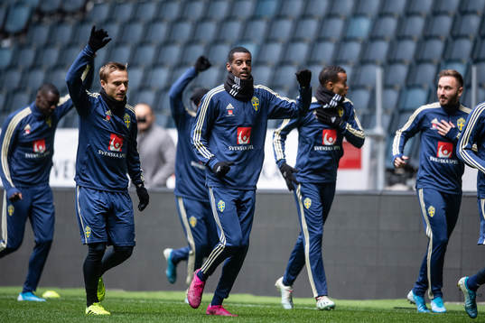 Pierre Bengtsson and Alexander Isak of the Swedish national