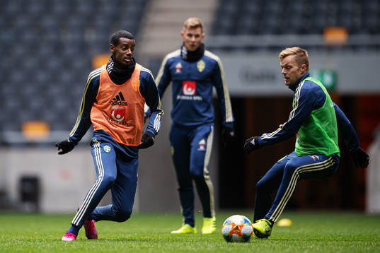 Alexander Isak and Sebastian Larsson of the Swedish