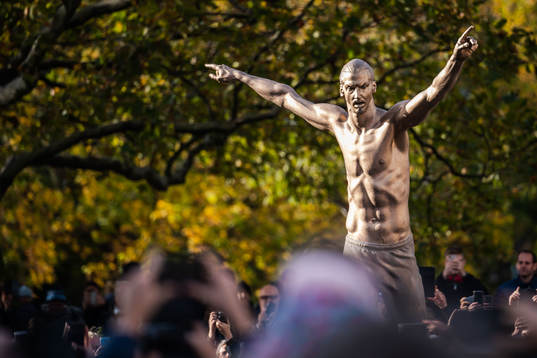 The statue of Zlatan Ibrahimovic at the revealing ceremony