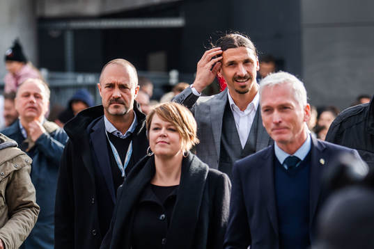 Zlatan Ibrahimovic arrives at the revealing ceremony of his