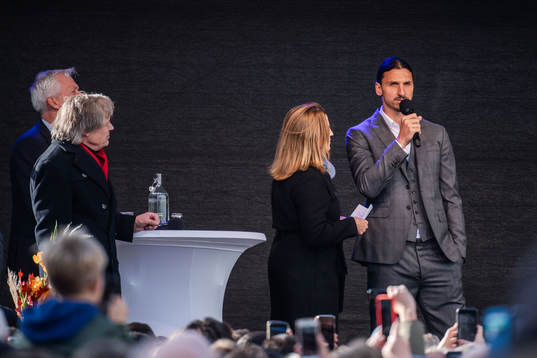 Zlatan Ibrahimovic at the revealing ceremony of his statue