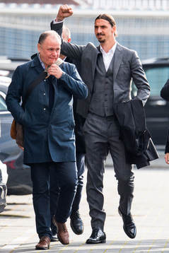 Zlatan Ibrahimovic arrives at the revealing ceremony of his