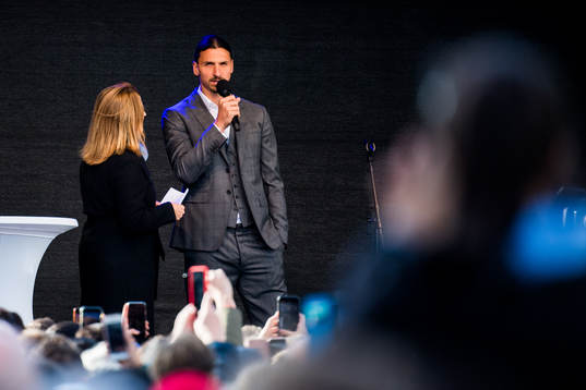 Zlatan Ibrahimovic at the revealing ceremony of his statue