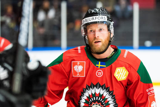 Karl Stollery of Frölunda celebrates scoring 3-1