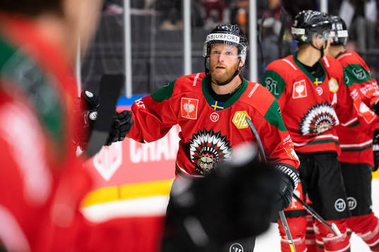 Karl Stollery of Frölunda celebrates  scoring 3-1