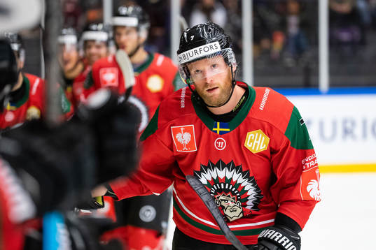 Karl Stollery of Frölunda celebrates  scoring 3-1