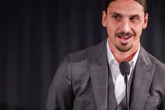 Zlatan Ibrahimovic at a press conference at the revealing