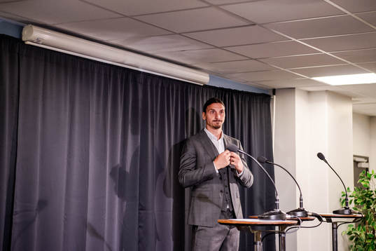 Zlatan Ibrahimovic at a press conference at the revealing