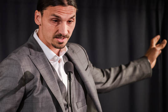 Zlatan Ibrahimovic at a press conference at the revealing