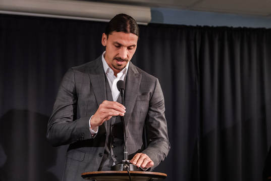 Zlatan Ibrahimovic at a press conference at the revealing