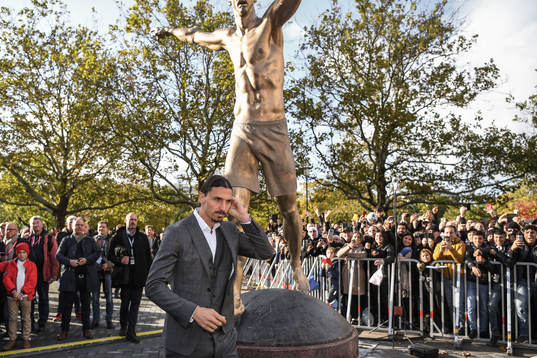 Zlatan Ibrahimovic at the revealing ceremony of his statue