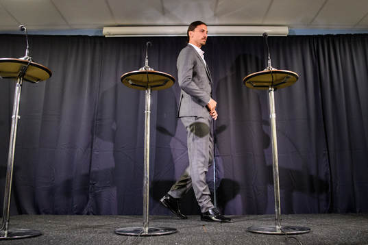 Zlatan Ibrahimovic at a press conference at the revealing