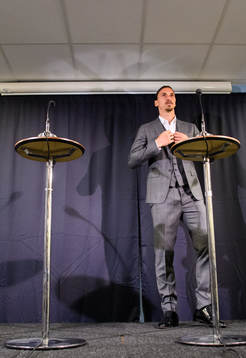 Zlatan Ibrahimovic at a press conference at the revealing