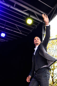 Zlatan Ibrahimovic arrives at the revealing ceremony of his