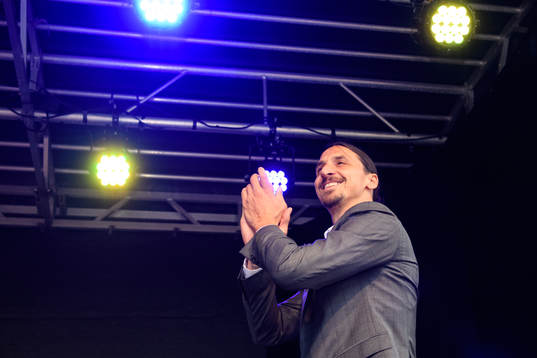 Zlatan Ibrahimovic arrives at the revealing ceremony of his