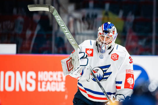 Goalkeeper Johan Gustafsson of Adler Mannheim