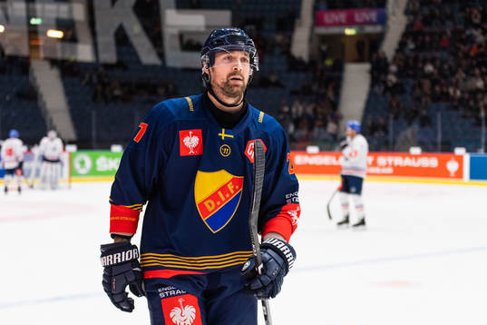 Patrik Berglund of Djurgården celebrates scoring 3-0