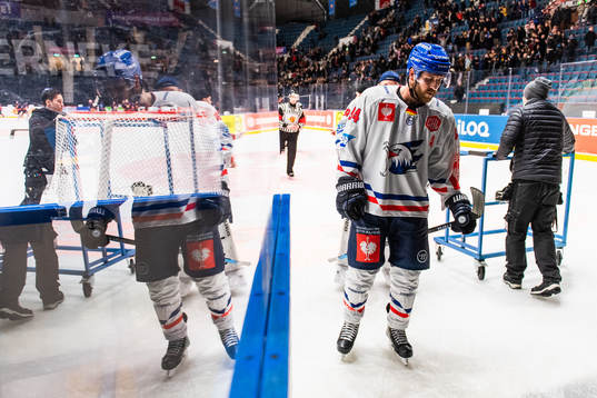 Andrew Desjardins of Adler Mannheim looks dejected