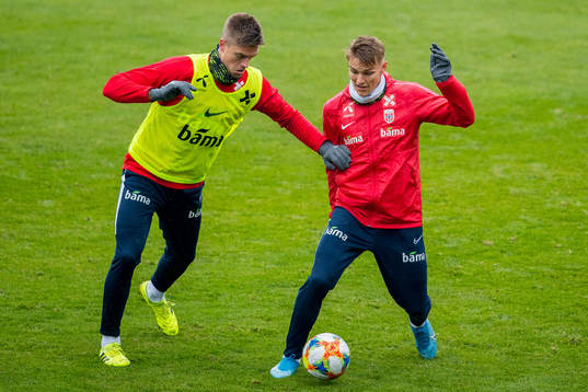 Markus Henriksen and Martin Ødegaard of Norway
