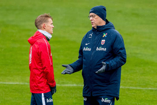 Martin Ødegaard and Lars Lagerbäck, head coach of Norway