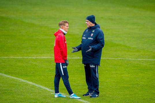 Martin Ødegaard and Lars Lagerbäck, head coach of Norway