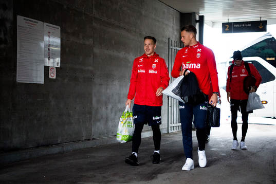 Stefan Johansen and goalkeeper Ørjan Nyland of Norway