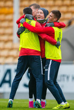 Stefan Johansen and Markus Henriksen of Norway celebrate