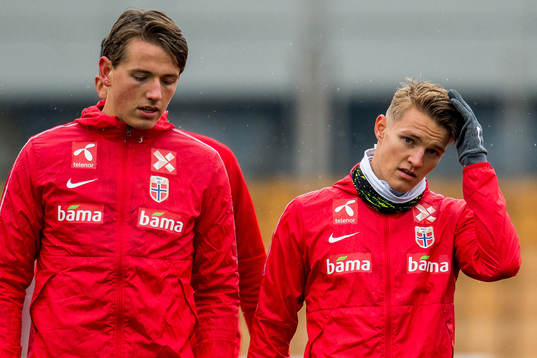 Sander Berge and Martin Ødegaard of Norway