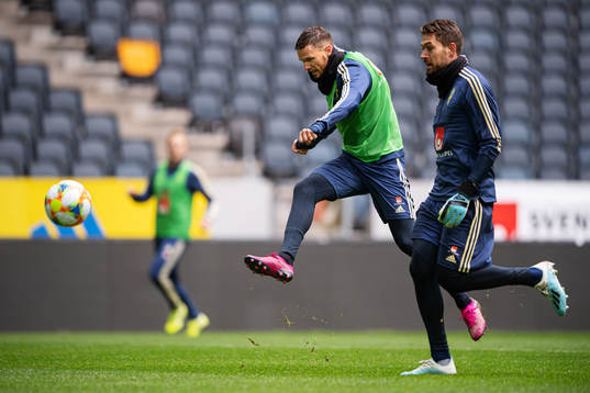 Marcus Berg and Kristoffer Nordfeldt of the Swedish