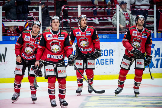 Malmö Redhawks spelare deppar med lagkamraterna