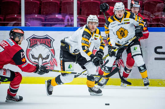 Skellefteås Filip Berglund mot Malmö Redhawks Max Görtz