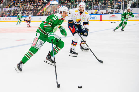 Rögles Hampus Gustafsson och Djurgårdens Patrik Berglund