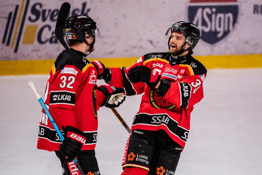 Luleås Oscar Engsund och Pontus Själin jublar