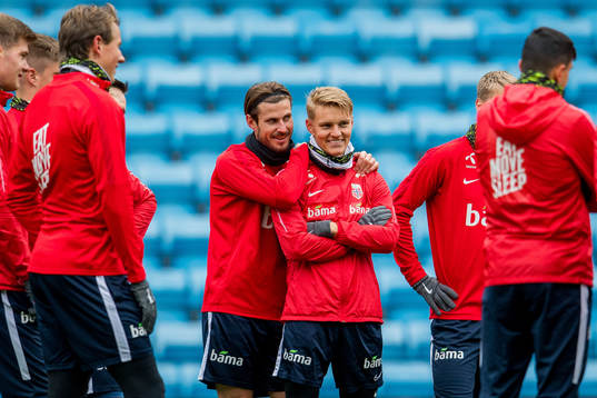 Håvard Nordtveit and Martin Ødegaard of Norway