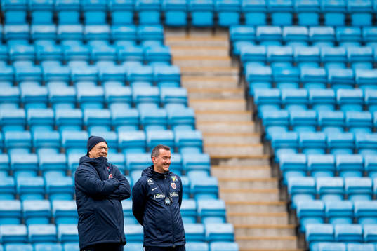 Lars Lagerbäck, head coach of Norway, and Per Joar Hansen,