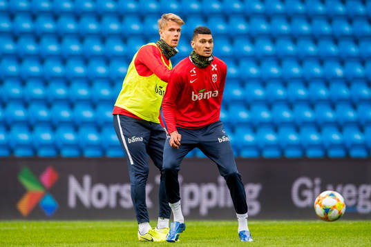 Kristoffer Ajer and Bjørn Maars Johnsen of Norway