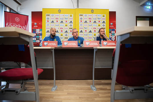 Media officer Jakob Kakembo Andersson, head coach Janne