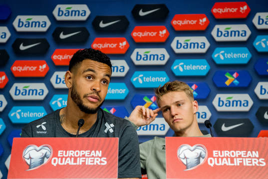 Joshua King and Martin Ødegaard of Norway