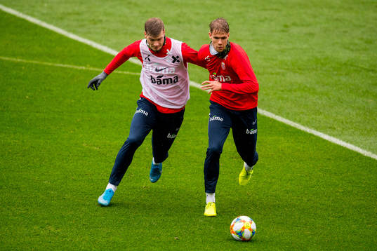 Alexander Sørloth and Kristoffer Ajer of Norway