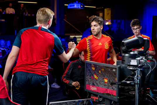 Magnus Myhrhaug Kristiansen of Norway shakes hands with a