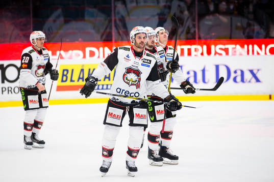 Malmö Redhawks Niklas Arell med lagkamrater deppar