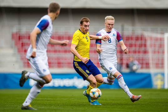 Dejan Kulusevski of Sweden and Daniel Hafsteinsson of