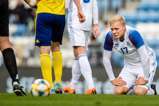 Sveinn Aron Gudjohnsen of Iceland looks dejected