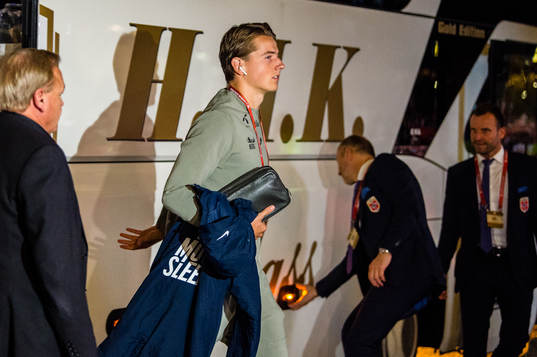 Sander Berge of Norway arrives