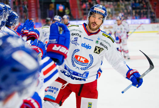 Oskarshamns Simon Després gör 0-1 och jublar
