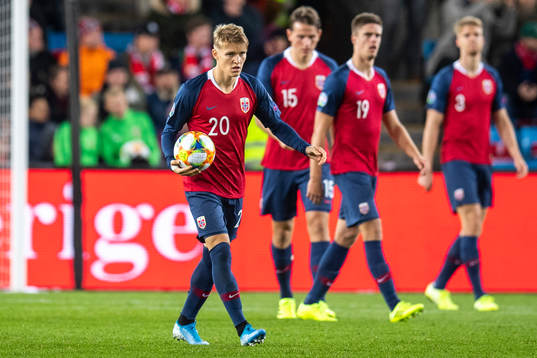Martin Ødegaard, Sander Berge and Kristoffer Ajer of