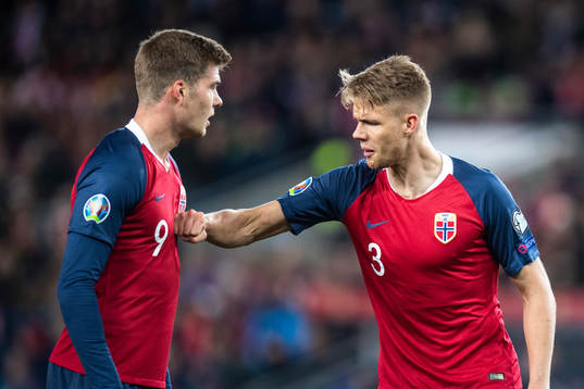 Alexander Sørloth and Kristoffer Ajer of Norway