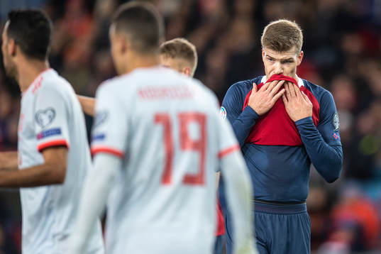 Alexander Sørloth of Norway looks dejected