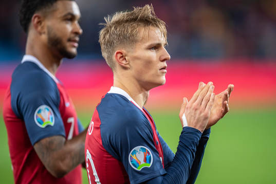 Joshua King and Martin Ødegaard of Norway